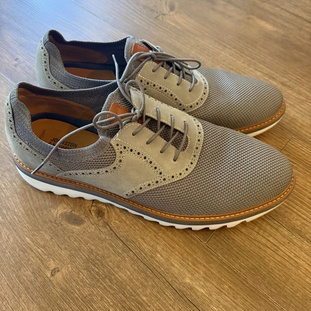 Johnston & Murphy Wingtip Oxford Shoes Mens 13 Gray Knit Leather Hybrid TruFoam
